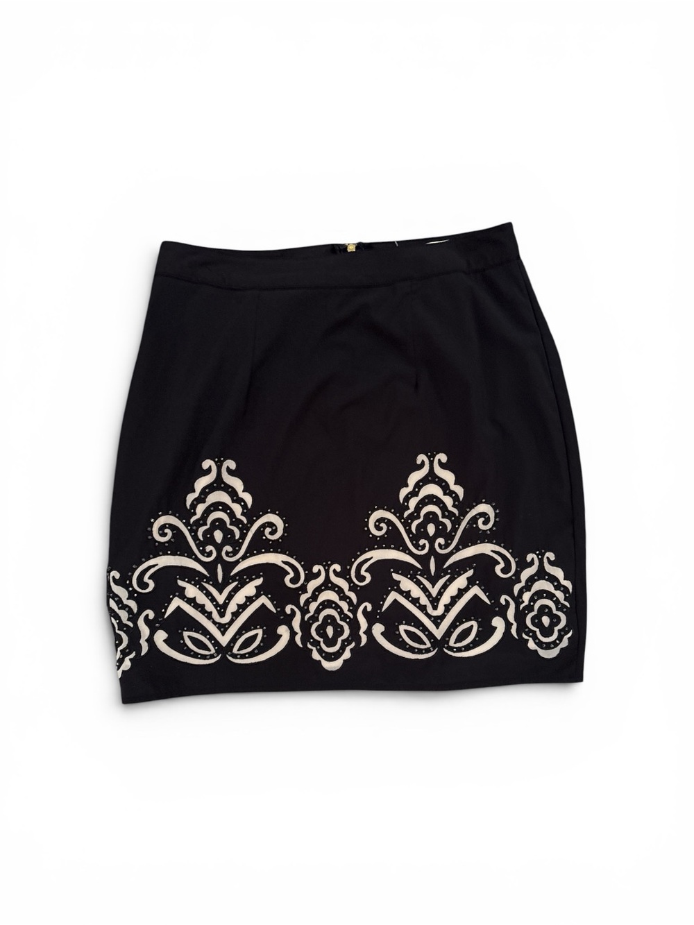 miami Black Mini Skirt with Cream Embroidered Border
